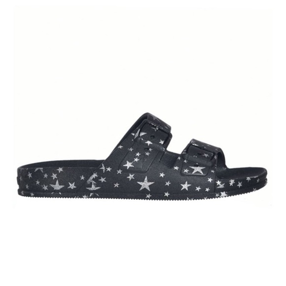 Shoes - CACATOES Starry Black Sandals Astromelia Cockatoo Flat Sandals - Silver  SIZE 7